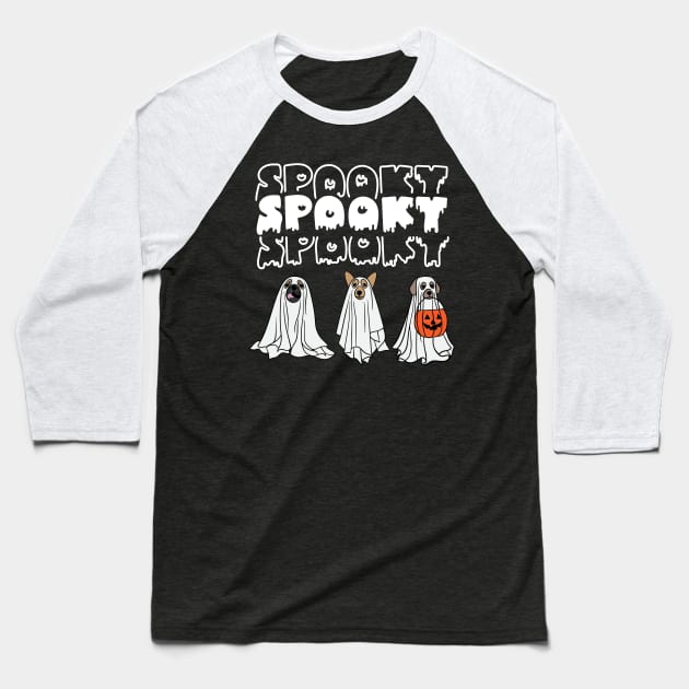 Halloween Spooky Ghost Dog Baseball T-Shirt by Mplanet